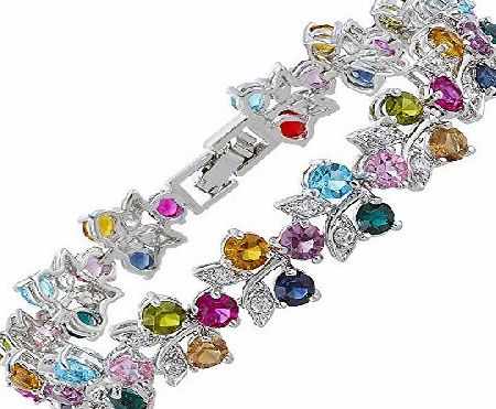 Rizilia Jewellery Round Cut Multi Colors Gemstones Fine CZ 18K White gold Plated [18cm / 7inch] Tennis Bracelet Simple Modern Elegance [Free Jewelry Pouch] (Multi color)